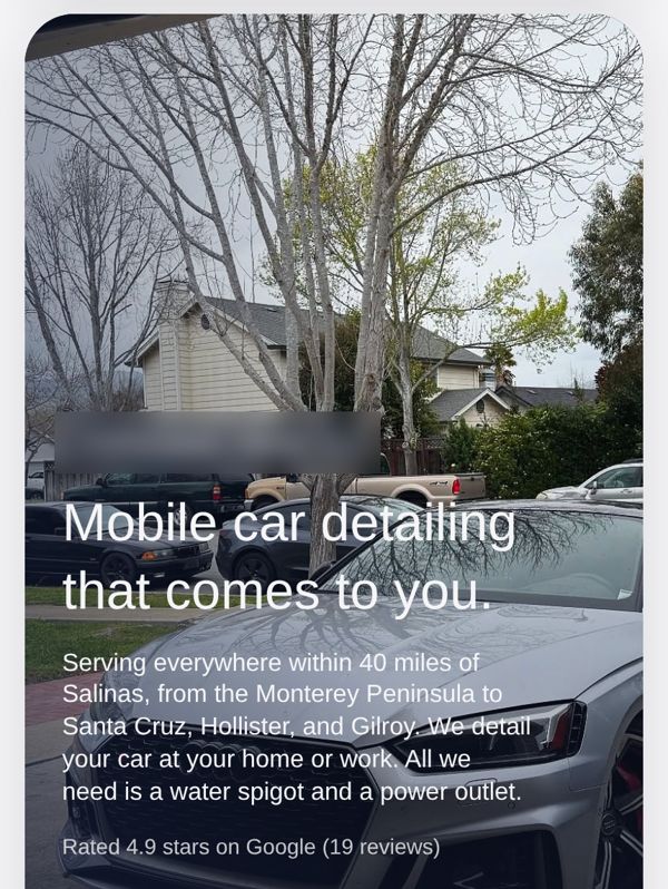 Mobile detailing website home screen on a phone